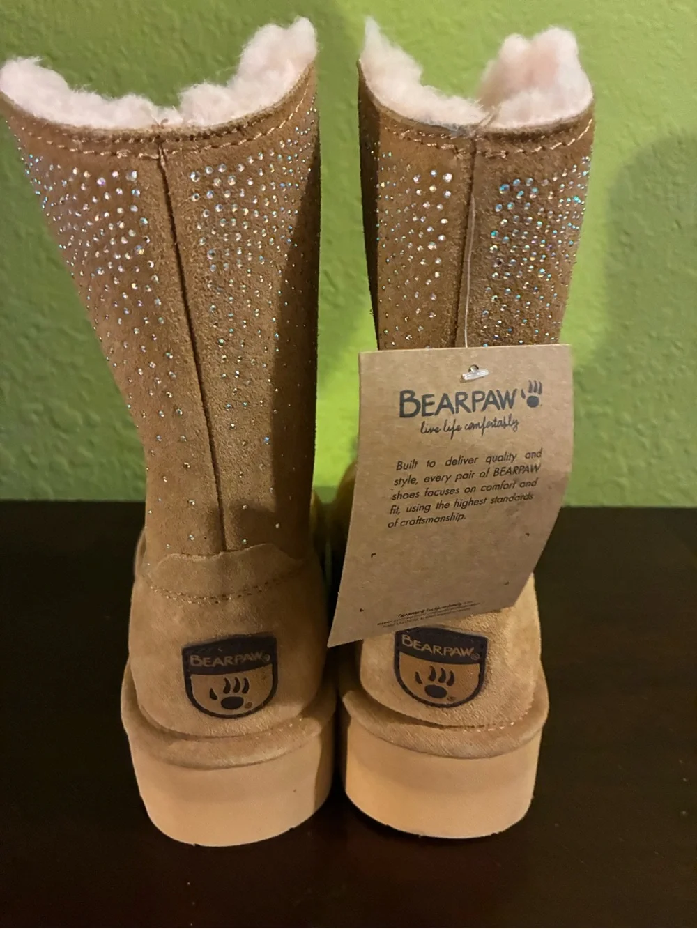 BearPaw Tan Suede Mid-Calf Boot with Sparkle Studs size 7 BNWT